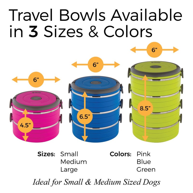 Healthy Human Travel Pet Bento Bowls - Leak Proof, Human-Grade Stainless Steel & BPA-Free, 3-Pack Water & Food Container Set, Clips & Handle (Pink) - Image 4